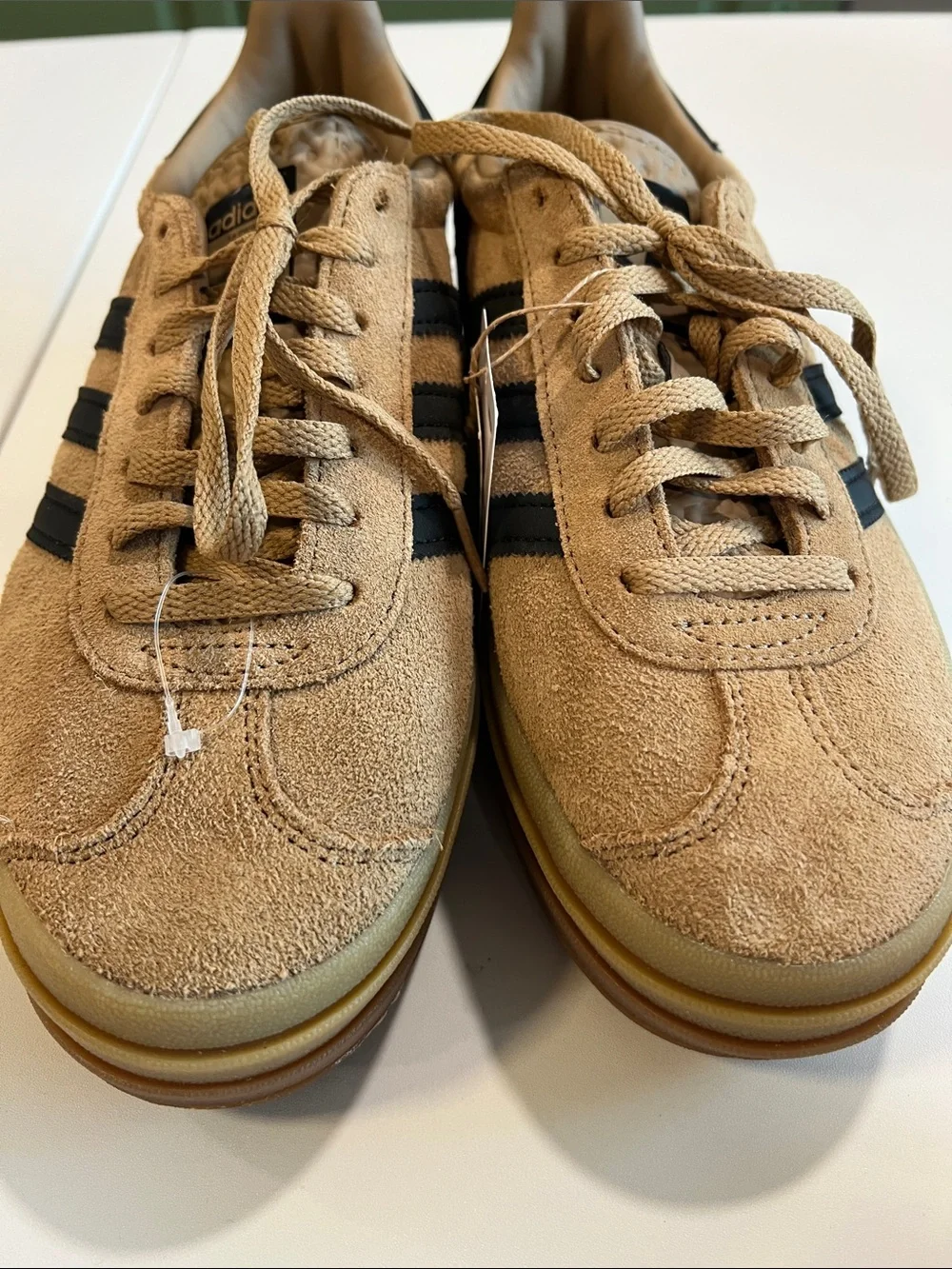 Adidas - Gazelle Platform Suede Sneakers - Tan with Black Accents, 7.5